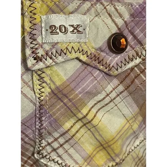 Wrangler Ultra 20X Fit Plaid Multi-Color Button Down Snap Jewel Buttons w/ Laven - Picture 13 of 16